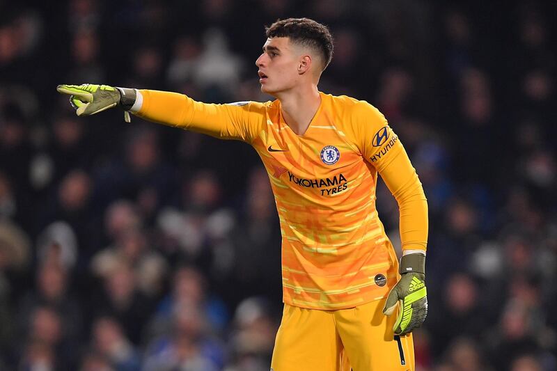 Chelsea goalkeeper Kepa Arrizabalaga gives out instructions. Getty Images