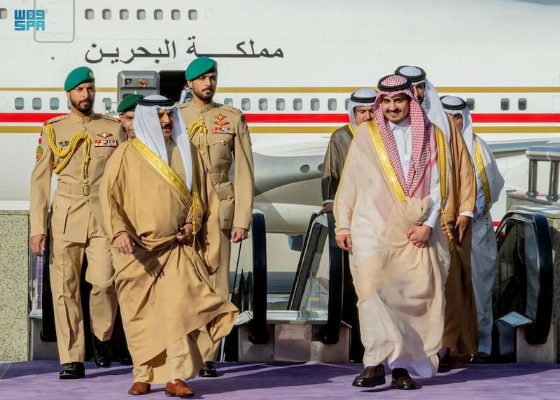 King Hamad meets Prince Badr, right, in Jeddah. Reuters