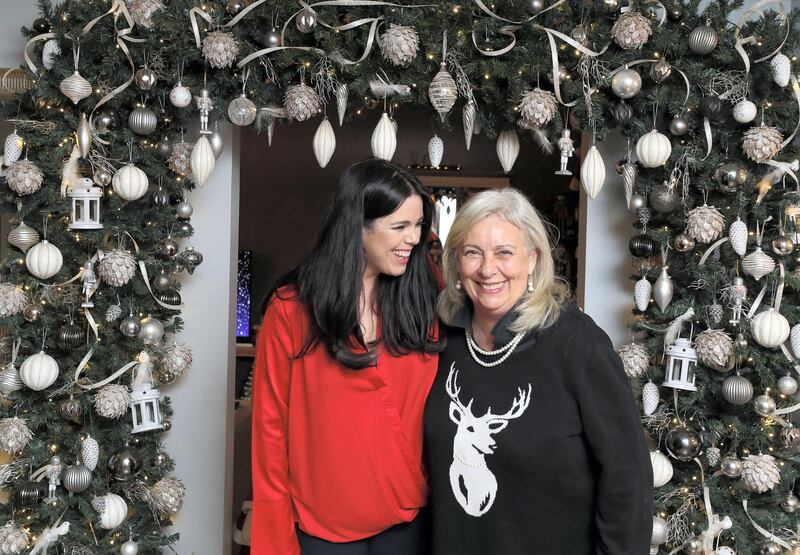 Dubai, United Arab Emirates - December 08, 2020: Christmas. Festive decorations by UAE residents. Lucy Gregory's house. Lucy with mum Lynda Rutherford, they put the decorations up together. Tuesday, December 8th, 2020 in Dubai. Chris Whiteoak / The National