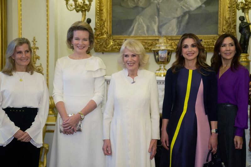 Queen Consort Camilla, centre, who has worked for years to raise awareness about violence against women, gave a powerful speech at the event. Getty Images
