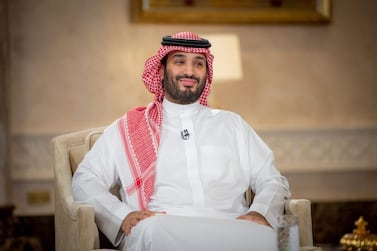 Saudi Crown Prince Mohammed bin Salman during an interview to mark the fifth anniversary of the Vision 2030 programme. Image: AFP / Saudi Royal Palace / Bandar Al Jaloud