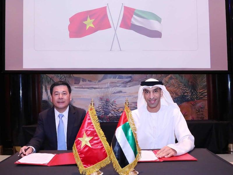 Thani Al Zeyoudi, UAE Minister of State for Foreign Trade; and Nguyen Hong Dien, Vietnam’s Minister of Industry and Trade, agreed to launch negotiations for a Cepa deal. Photo: @ThaniAlZeyoudi / Twitter
