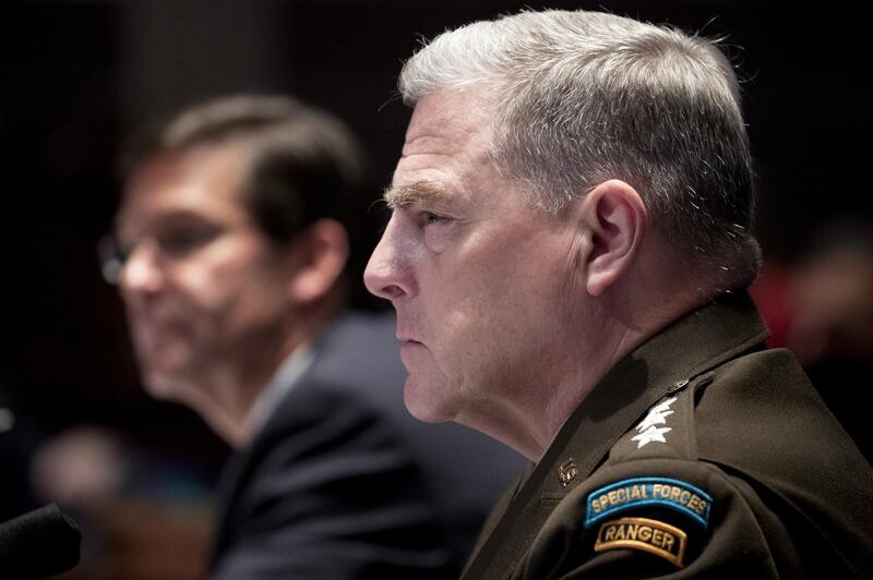 Mark Milley, chairman of the joint chiefs of staff, listens during a House Armed Services Committee hearing in Washington, D.C., U.S, on Thursday, July 9, 2020. The hearing is titled "Department of Defense Authorities and Roles Related to Civilian Law Enforcement." Photographer: Michael Reynolds/EPA/Bloomberg