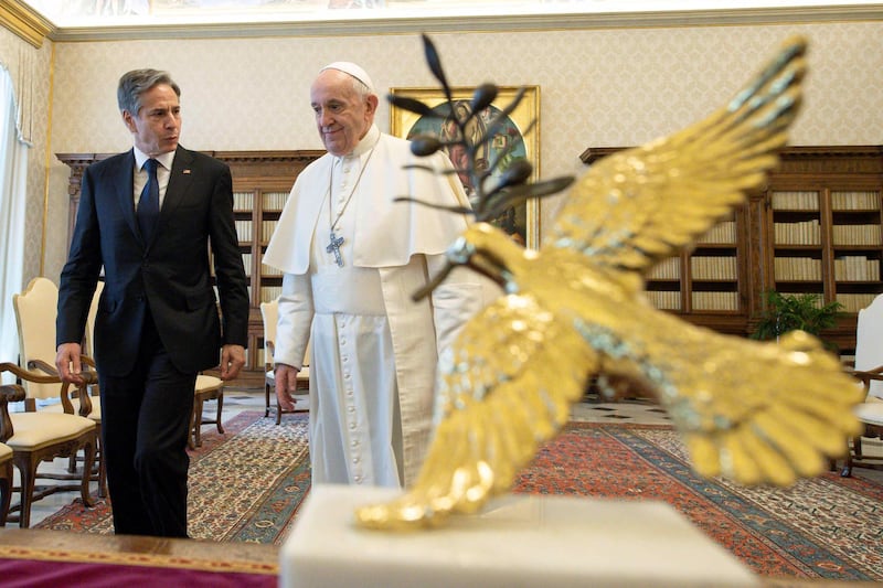 Pope Francis meets with U.S. Secretary of State Antony Blinken at the Vatican. Reuters