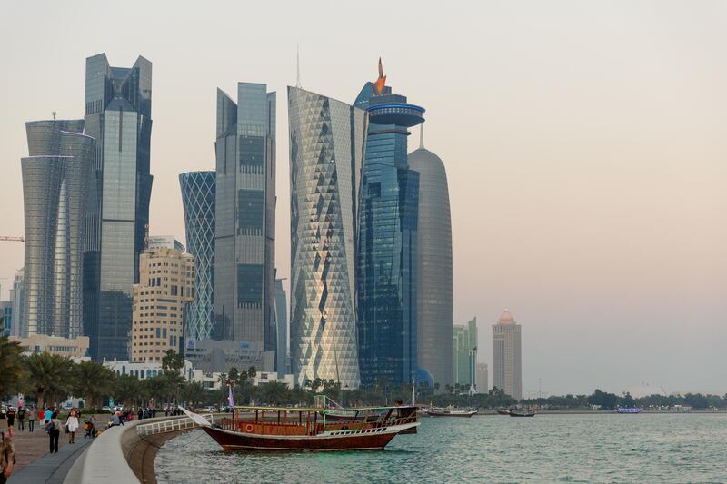 DOHA, QATAR - JANUARY 24:  Views of the skyscraper skyline in Doha City, on the Corniche in Doha Bay. The county of Qatar will play host to the FIFA World Cup in 2022.  (Photo by Matthew Ashton - AMA via Getty Images) *** Local Caption ***  op31ma-qatar-mideast.jpg