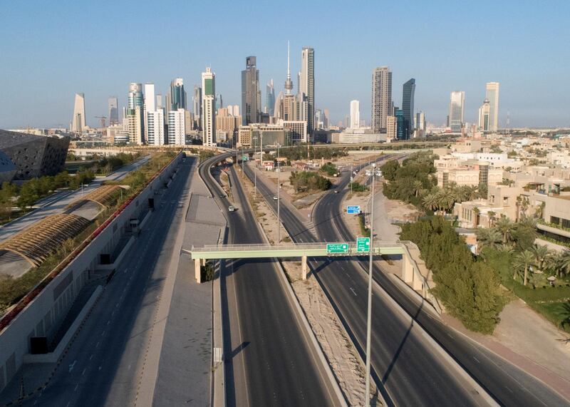 An aerial view shows very little traffic on the roads of Kuwait City after the country entered virtual lockdown. Reuters