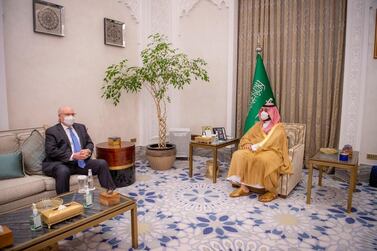 Saudi Crown Prince Mohammed bin Salman meets US Special Envoy for Yemen Tim Lenderking. Saudi Press Agency via Reuters