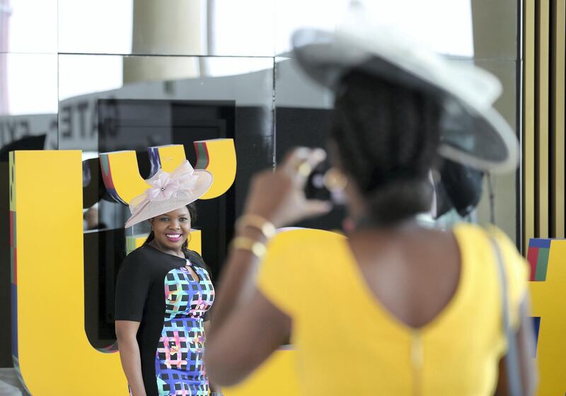 Dubai, United Arab Emirates - March 30, 2019: Fhulu Badugela enjoys her day at the Dubai World Cup. Saturday the 30th of March 2019 at Meydan Racecourse, Dubai. Chris Whiteoak / The National