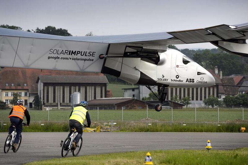 Solar Impulse 2 is built from carbon layers that weigh less than 25 gram per square metre, or one-third of the weight of a sheet of paper. Laurent Gillieron / EPA