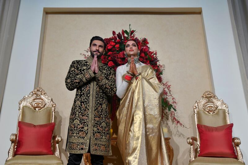 They've flown back from their glamorous Lake Como wedding, and on Wednesday Deepika Padukone and Ranveer Singh celebrated their union again at a reception party in Bengaluru at the five-star Leela Palace hotel. Photo / AP