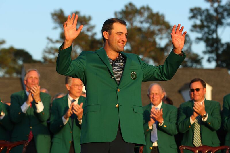 Scottie Scheffler takes in the applause during the Green Jacket Ceremony after winning the Masters at Augusta National Golf Club. Getty