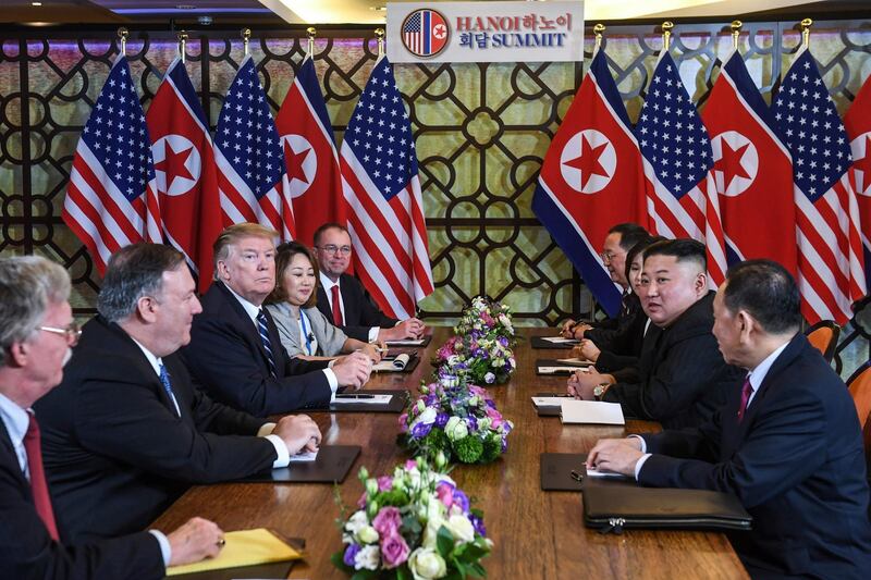 Donald Trump and Kim Jong Un during the meeting. AFP