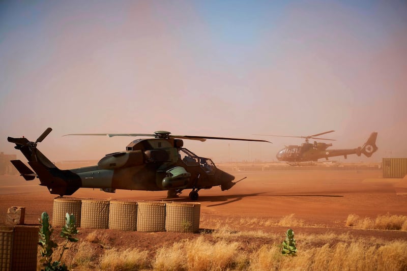 A Eurocopter Tiger  at the French Military base in Gao in November 2019. Thirteen soldiers were killed after two helicopters collided during an operation. AFP