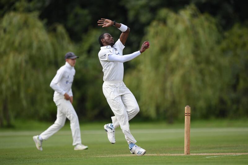 Archer bowls in the match in Brighton. Getty