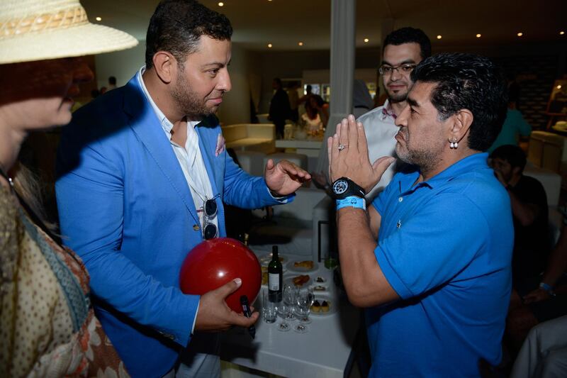 Sam Katiela, founder of Beach Polo, at last years's Beach Polo Cup Dubai with guest Diego Maradona, ambassador to Dubai Sports Council. (Photo Courtesy Beach Polo Cup Dubai 2015) *** Local Caption ***  _RB13657.JPG _RB13657.JPG