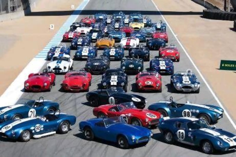 A priceless collection of original AC Cobras of all variants is assembled in celebration of the car's 50th birthday at the Laguna Seca Raceway in California as part of the annual Pebble Beach concours event. Stephan Cooper / AP Photo