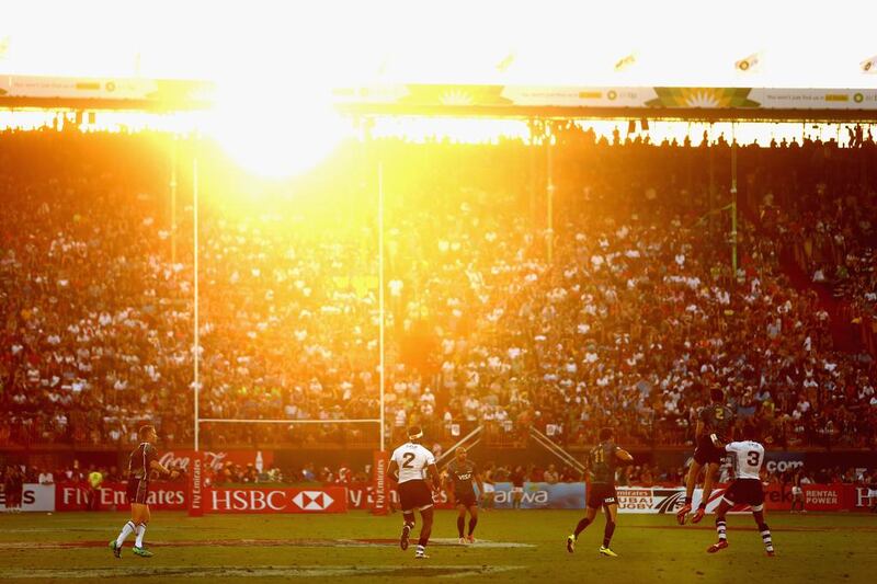 Fiji and Argentina in action at last year's Dubai Rugby Sevens. Warren Little / Getty Images