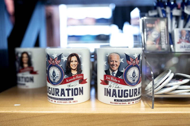 Joe Biden and Kamala Harris mugs. Bloomberg