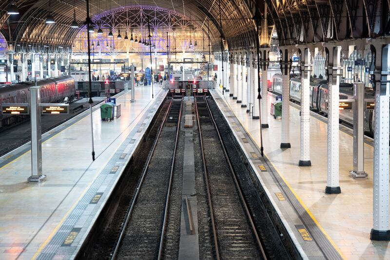 Empty platforms at Paddington station in London. PA