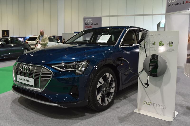 LONDON, ENGLAND - MAY 16: An Audi E-Tron electric SUV is displayed during the London Motor and Tech Show at ExCel on May 16, 2019 in London, England. The London Motor & Tech Show is the largest retail automotive and technology show in the UK. (Photo by John Keeble/Getty Images)