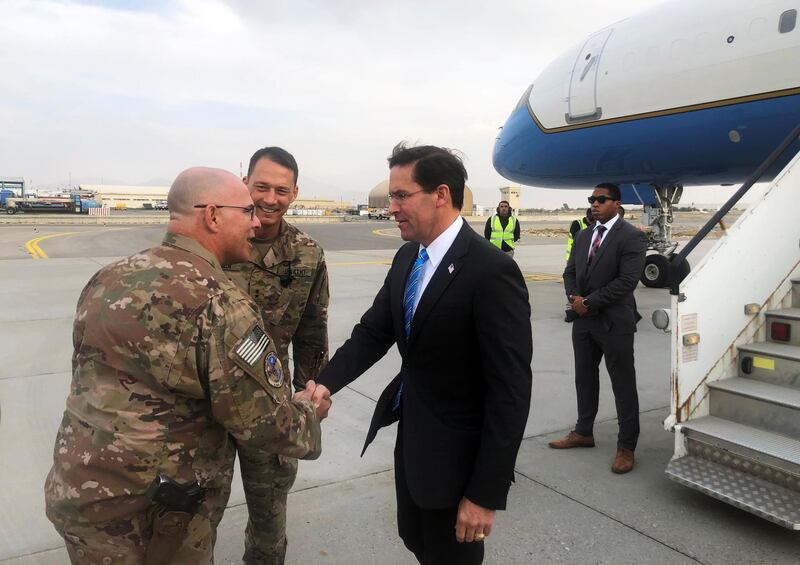 U.S. Defense Secretary Mark Esper arrives in Kabul, Afghanistan October 20, 2019. REUTERS/Idrees Ali