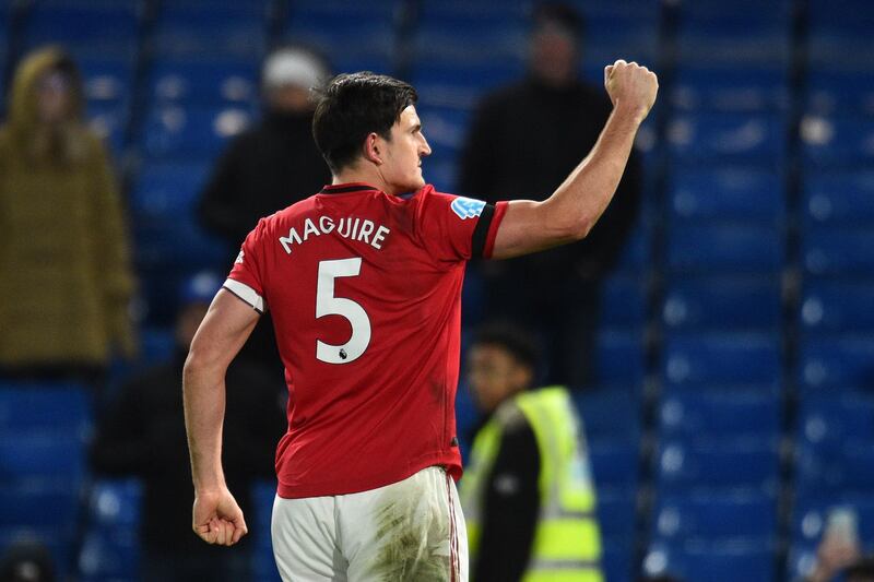 Manchester United defender Harry Maguire celebrates the win. AFP