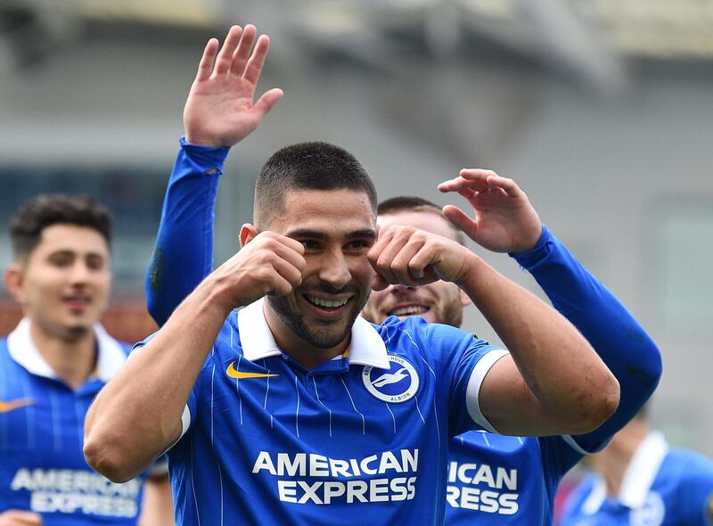 Brighton's Neal Maupay celebrates scoring their first goal. Reuters