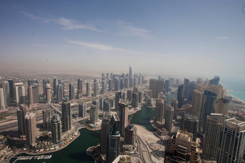 Dubai, United Arab Emirates - June 11 2013 - The Dubai Marina view from the 72nd floor penthouse apartment at the Cayan Tower in the Dubai Marina.  (Razan Alzayani / The National)