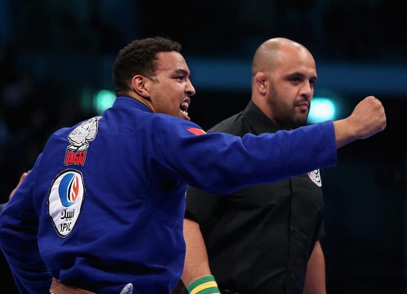 Al Ketbi celebrates after his win at the Abu Dhabi World Professional Jiu-Jitsu Championship at First Gulf Bank Arena. Francois Nel / Getty Images