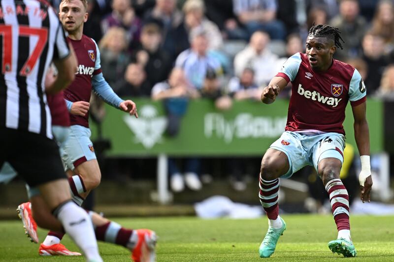 West Ham's Mohammed Kudus scores their second goal. AFP