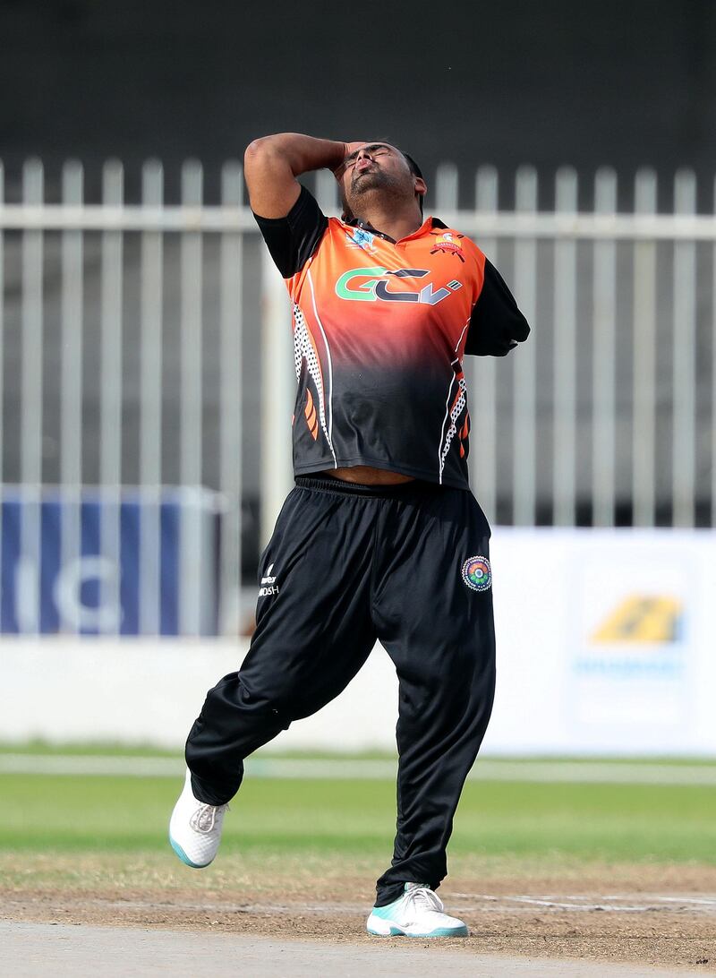Sharjah, United Arab Emirates - Reporter: N/A. News. Rajasthan's Nasir Khan bowls in the game between Mumbai Ideals and Rajasthan Rajwada in the Divyang Premier League a cricket tournament for the physically challenge. Wednesday, April 14th, 2021. Sharjah. Chris Whiteoak / The National