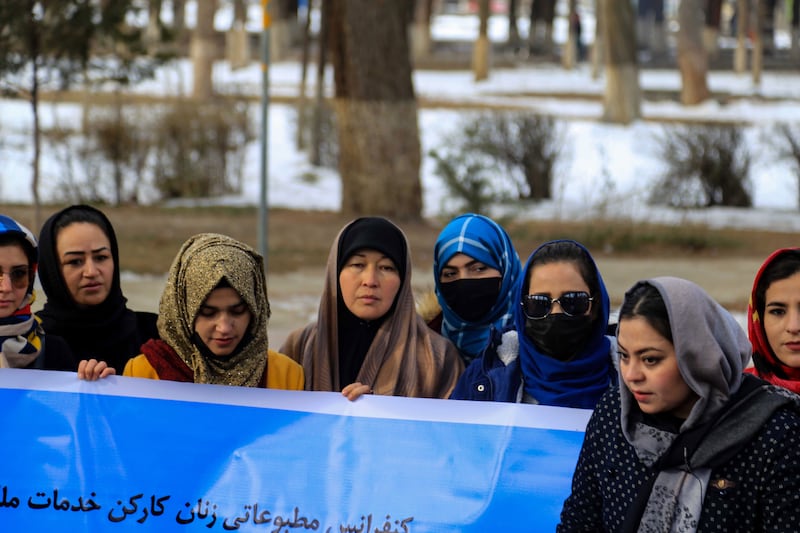 Afghan women activists demand food, jobs and education for girls during a protest in Kabul.