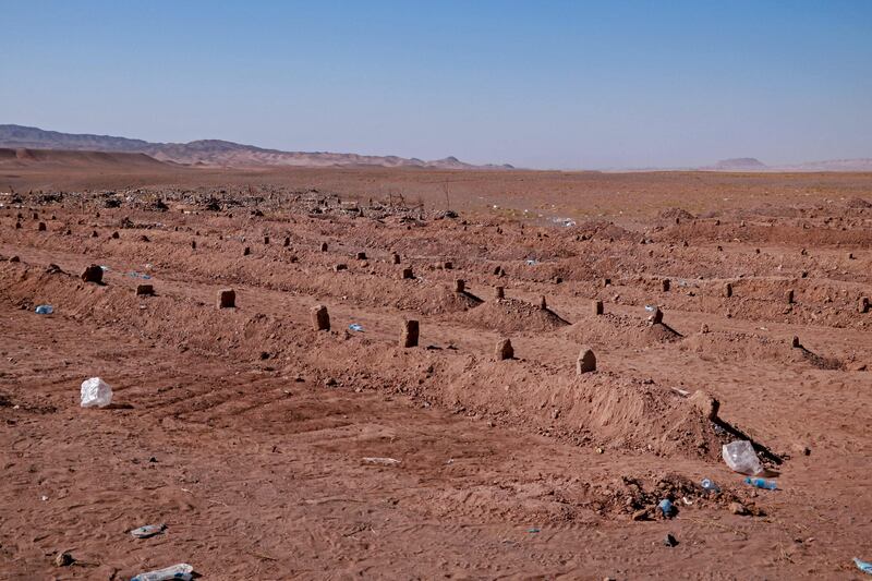 A general view of a mass graveyard after earthquake in Nayeb Rafi village, Zendeh Jan district of Herat province. AFP