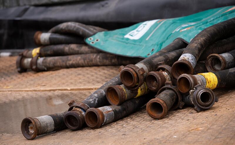 Old water tubes lie on the ground as shale gas developer Cuadrilla Resources prepares to start fracking for gas next week at its Preston New Road site near Blackpool, Britain October 5, 2018. REUTERS/Peter Powell