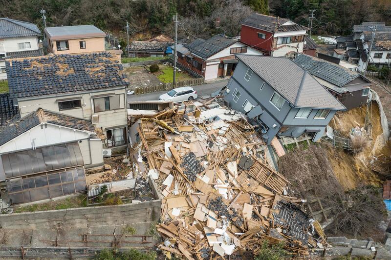 A flattened home in Wajima, Japan, after a 7.5-magnitude earthquake struck the western Ishikawa prefecture. AFP