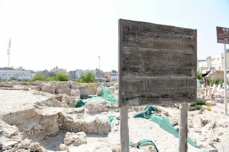 The site of what archaeologists believe to be a Christian monastery discovered under the ruins of an ancient mosque in Muharraq, Bahrain. Khushnum Bhandari / The National
