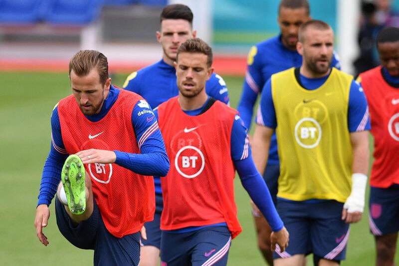 England forward Harry Kane takes part in a training session at St. George's Park in Burton-upon-Trent, central England. AFP