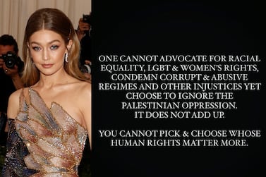 Gigi Hadid is among the stars to speak out in solidarity with Palestine. Courtesy Gigi Hadid / Instagram
