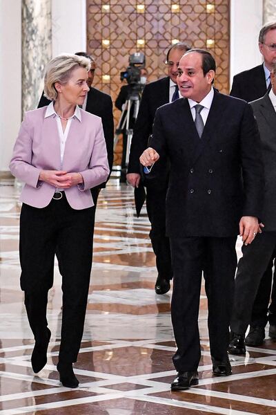 Egyptian President Abdel Fattah El Sisi and President of the European Commission Ursula von der Leyen at the presidential palace in Cairo on June 15, 2022. AFP