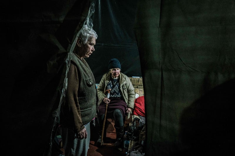 Internally displaced elderly people wait for the Ukrainian Red Cross to evacuate them from a bunker at a factory in Severodonetsk, eastern Ukraine. AFP