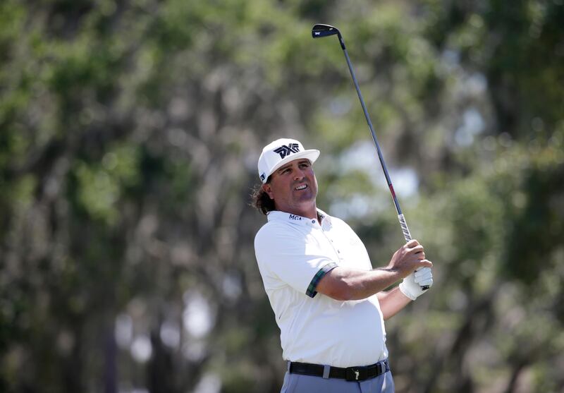 FILE - In this May 12, 2017, file photo, Pat Perez tees off from the 12th hole during the second round at The Players Championship golf tournament, in Ponte Vedra Beach, Fla. Perez made it to the Tour Championship for the first time in his 16-year career on the PGA Tour. (AP Photo/Lynne Sladky, File)