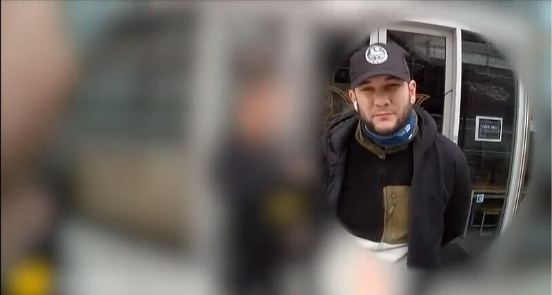 Metropolitan Police handout image of a video grab taken from body camera footage of Magomed-Husejn Dovtaev being arrested by counter-terrorism police officers after he was seen filming the headquarters of Persian-language television channel Iran International. Wednesday December 20, 2023. PA
