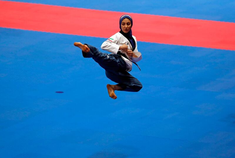 Marjan Salahshouri of Iran in action during the Women’s Individual Poomsae at the Asian Games in Jakarta, Indonesia. Reuters