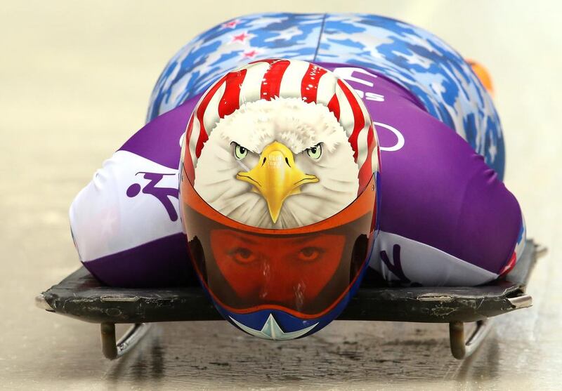 Katie Uhlaender of USA prepares in action during a women's skeleton training session at the Sanki Sliding Center on Monday in Sochi, Russia. Alex Livesey / Getty Images