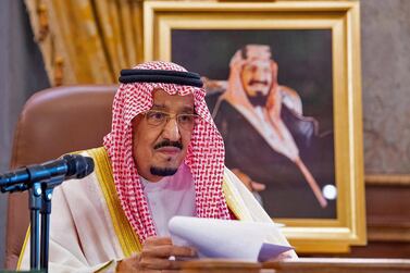 King Salman addresses the nation about the coronavirus pandemic. AFP / Saudi Royal Palace / Bandar Al Jaloud