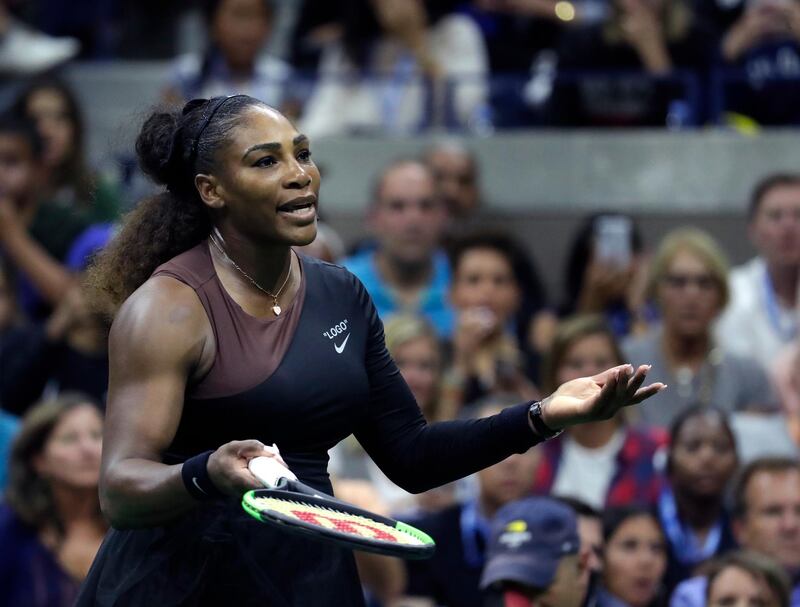 Serena Williams looks at her box during the US Open women's final. AP