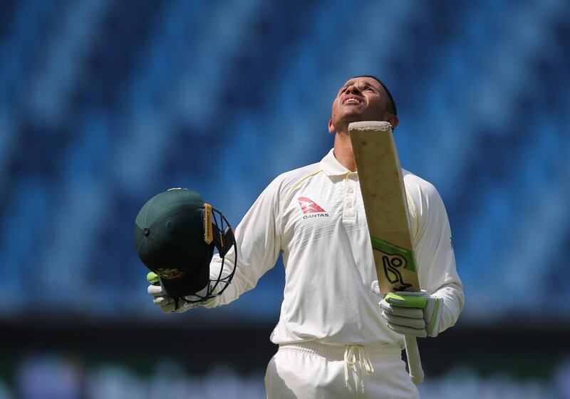 Australia's Usman Khawaja celebrates his century during their test match against Pakistan in Dubai. AP Photo