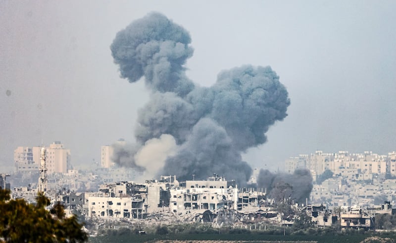 Smoke rises from northern Gaza after an Israeli air strike. EPA