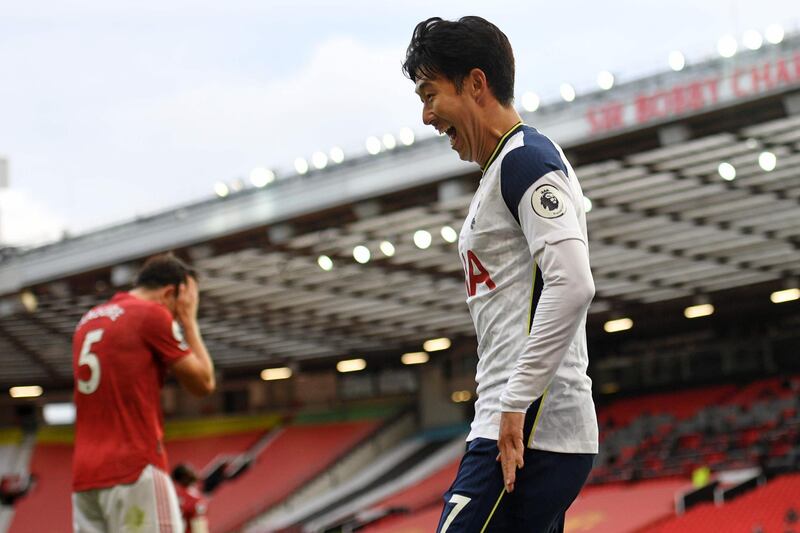 Son Heung-min - 9: Scared witless with his pace. Two clinical finishes and could have become the first top-flight player to score a hat-trick at Old Trafford since Dennis Bailey in 1992 but a rare poor first touch when through on goal let him down. He is simply unplayable in this sort of form. AFP