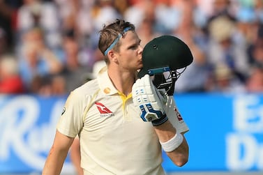 Australia batsmen Steve Smith celebrates his century on the opening day of the first Ashes Test against England at Edgbaston. AFP